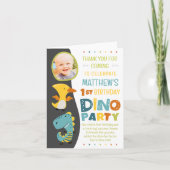 可愛いモダン恐竜キッドの写真の誕生日パーティー サンキューカード (正面)
