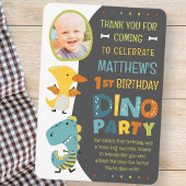 可愛いモダン恐竜キッドの写真の誕生日パーティー サンキューカード