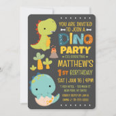 可愛いモダン恐竜ディノ・キッドの誕生日パーティー 招待状 (正面)