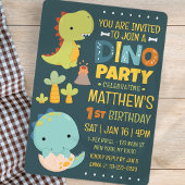 可愛いモダン恐竜ディノ・キッドの誕生日パーティー 招待状