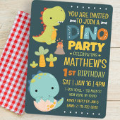 可愛いモダン恐竜ディノ・キッドの誕生日パーティー 招待状