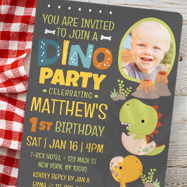 可愛いモダン恐竜ディノ・キッドの誕生日パーティー 招待状