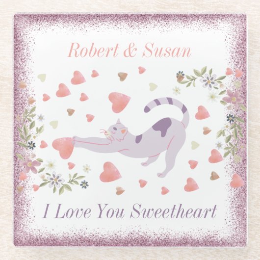 可愛いモダン愛する赤いハートバレンタインデー ガラスコースター (正面)