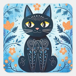 可愛いモダン抽象芸術黒猫秋トーン スクエアシール