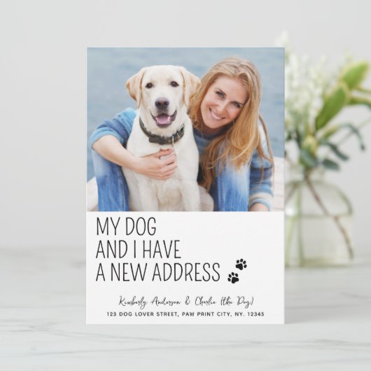可愛いモダン新しい住所カスタム写真犬の移動 案内状 (スタンド正面)