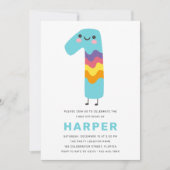 可愛いモダン最初の誕生日- 1歳の誕生日 招待状 (正面)