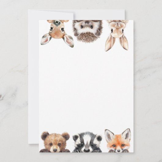 可愛いモダン森林動物の赤ちゃんシャワー サンキューカード (裏面)