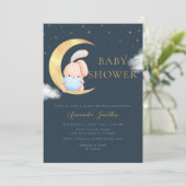 可愛いモダン水の色ボホバニー男の子ベイビーシャワー 招待状 (スタンド正面)