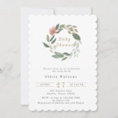 可愛いモダン水彩フローラリースベビーシャワー 招待状 (正面)