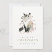 可愛いモダン水彩メオウィクリスマスライトキャット シーズンカード (正面)