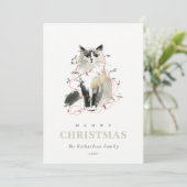 可愛いモダン水彩メオウィクリスマスライトキャット シーズンカード (スタンド正面)