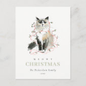 可愛いモダン水彩メオウィクリスマスライトキャット シーズンポストカード (正面)