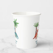 可愛いモダン水彩恐竜をテーマにした誕生日 紙コップ (左)