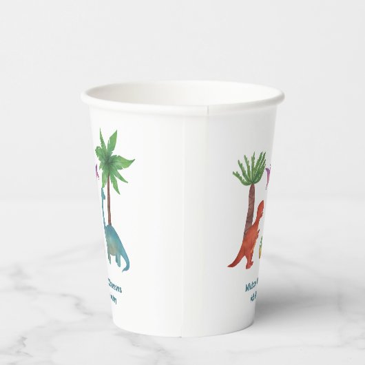 可愛いモダン水彩恐竜をテーマにした誕生日 紙コップ (右)