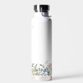 可愛いモダン水彩色フローラ白と紫 ウォーターボトル (左面)