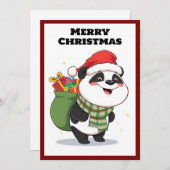可愛いモダン漫画のユーモアのパンダのメリークリスマス シーズンカード (正面/裏面)