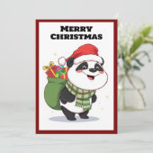 可愛いモダン漫画のユーモアのパンダのメリークリスマス シーズンカード (スタンド正面)