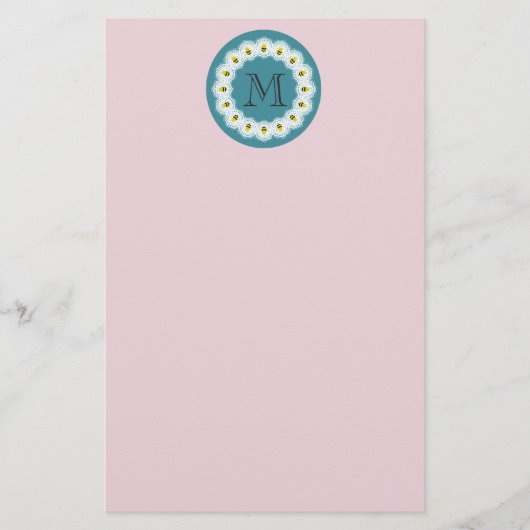 可愛いモダン漫画ガーリーハチのモノグラム 便箋 (正面)