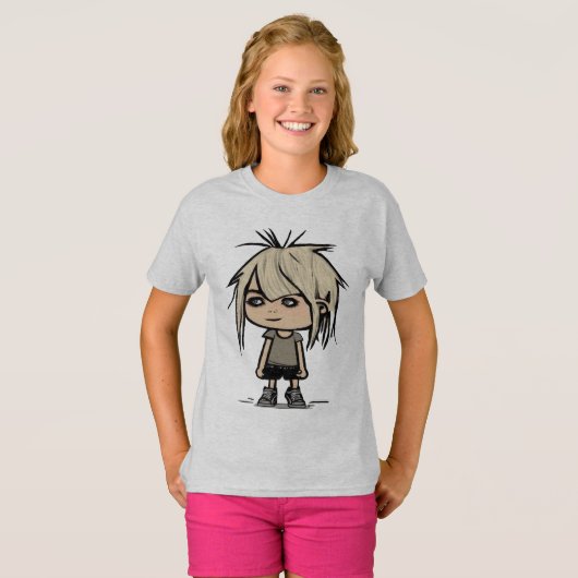 可愛いモダン漫画ガールアートスケッチキッズファッション Tシャツ (正面フル)