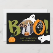 可愛いモダン緑のブー幽霊2枚の写真ハロウィーン シーズンカード (正面)