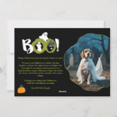 可愛いモダン緑のブー幽霊2枚の写真ハロウィーン シーズンカード (裏面)