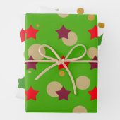 可愛いモダン緑の赤い星クリスマスプレゼント ラッピングペーパーシート (インサイチュ)