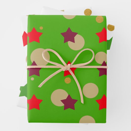 可愛いモダン緑の赤い星クリスマスプレゼント ラッピングペーパーシート (インサイチュ)