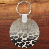 可愛いモダン花オンヒョウ柄パーソナライズされた- キーホルダー (正面)