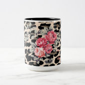 可愛いモダン花オンヒョウ柄パーソナライズされた- ツートーンマグカップ (中央)