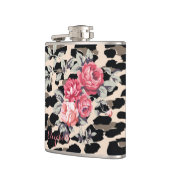 可愛いモダン花オンヒョウ柄パーソナライズされた- フラスク (左)