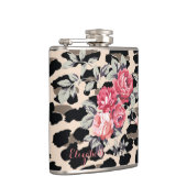 可愛いモダン花オンヒョウ柄パーソナライズされた- フラスク (右)