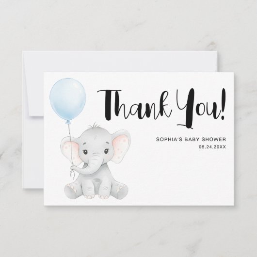 可愛いモダン象の赤ちゃんシャワー サンキューカード (正面)