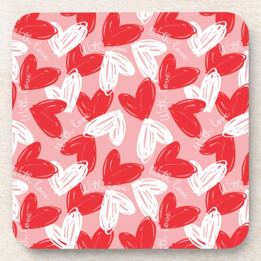 可愛いモダン赤と白ハート コースター (正面)