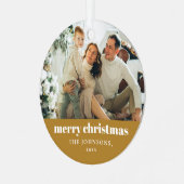 可愛いモダン金ゴールドミニマリストMerry Christmas写真 メタルオーナメント (正面左)