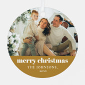 可愛いモダン金ゴールドミニマリストMerry Christmas写真 メタルオーナメント (裏面)