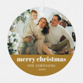 可愛いモダン金ゴールドミニマリストMerry Christmas写真 メタルオーナメント (正面)