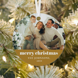 可愛いモダン金ゴールドミニマリストMerry Christmas写真 メタルオーナメント