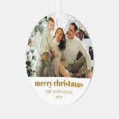 可愛いモダン金ゴールドミニマリストMerry Christmas写真 メタルオーナメント (正面左)