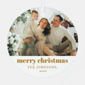 可愛いモダン金ゴールドミニマリストMerry Christmas写真 メタルオーナメント (裏面)