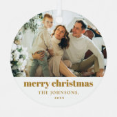 可愛いモダン金ゴールドミニマリストMerry Christmas写真 メタルオーナメント (正面)