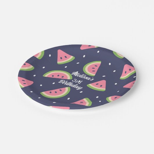 可愛いモダン青い緑の水色のスイカの果実 ペーパープレート (アングル)