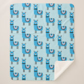 可愛いモダン青ラマ柄 シェルパブランケット (正面)