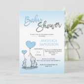 可愛いモダンBOY BLUE Mommy Elephant & Baby Shower 招待状 (スタンド正面)