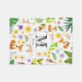 可愛いモノグラムのサファリ柄のアライグマ白 フリースブランケット (正面(横))