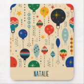 可愛いモノグラムのレトロなパターンオーナメントベージュ マウスパッド (正面)