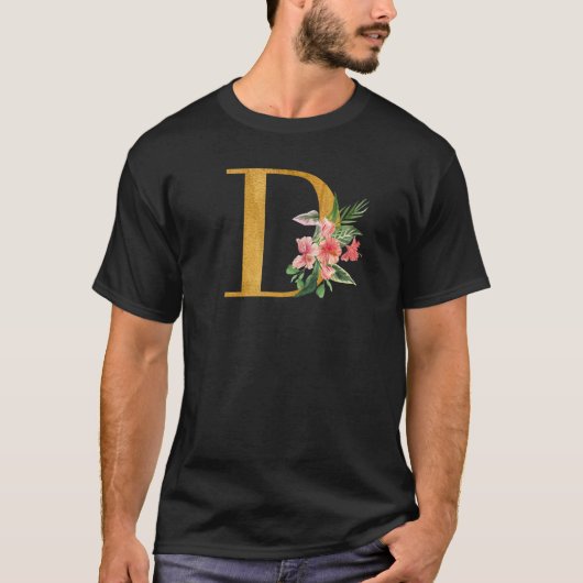 可愛いモノグラムイニシャルフラワーズ大文字D Tシャツ (正面)