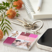 可愛いモノグラム写真コラージュピンクキーチェーン キーホルダー (正面右)