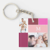 可愛いモノグラム写真コラージュピンクキーチェーン キーホルダー (正面)