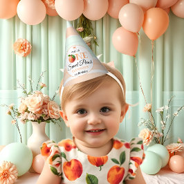 可愛いモモの1歳の誕生日 水彩ストライプ パーティーハット
