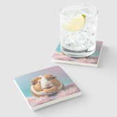 可愛いモルモットとドナッツパステルグラデーション ストーンコースター (横)